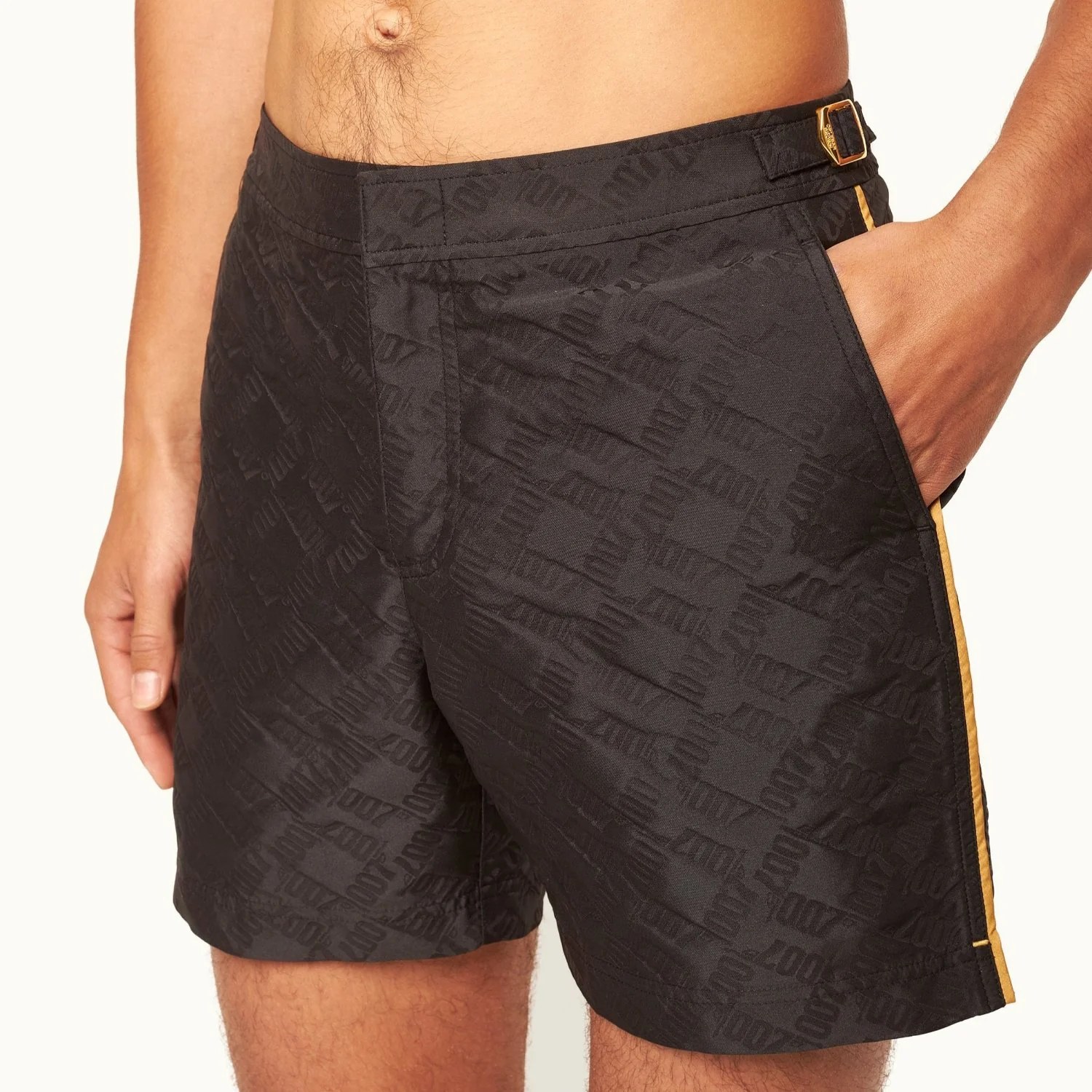 James Bond Gold Trim Jacquard Swim Shorts - By Orlebar Brown - Image 5
