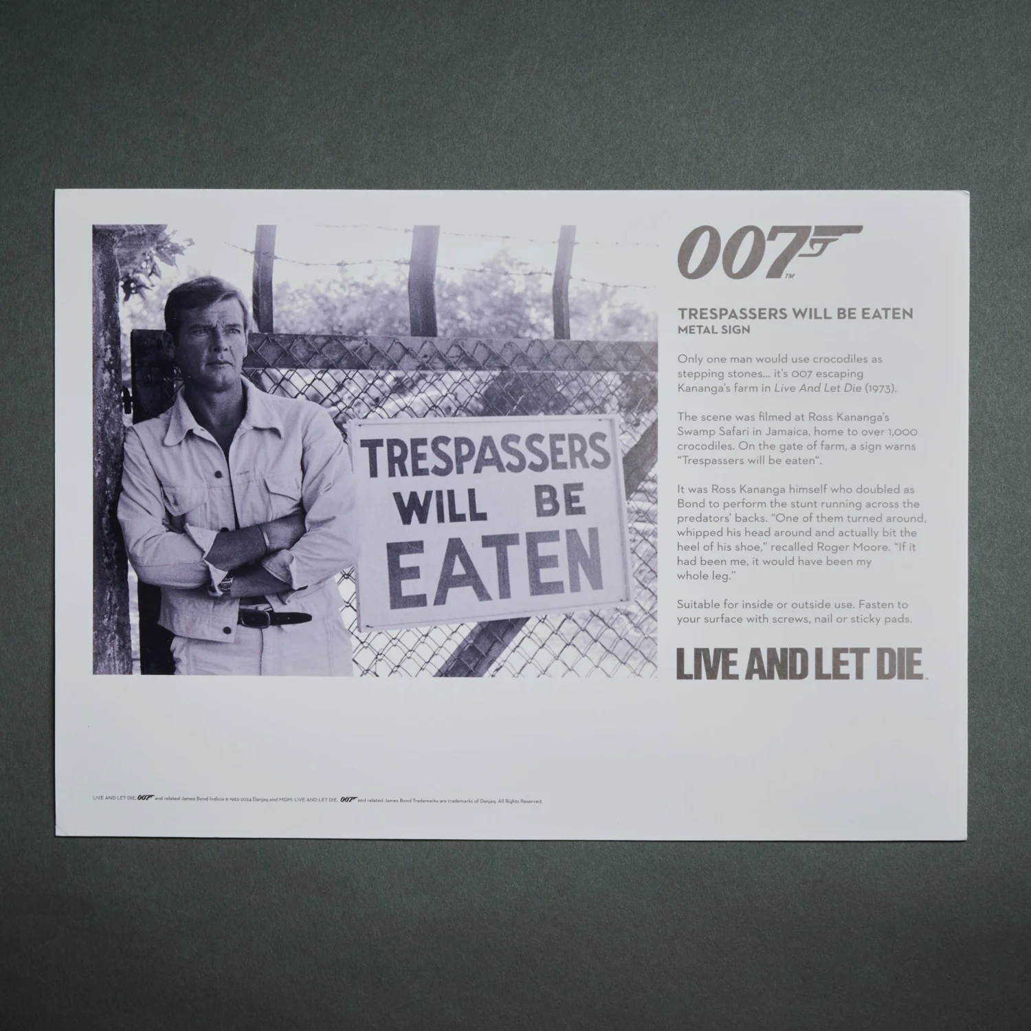 James Bond Trespassers Will Be Eaten Metal Sign - Live And Let Die Edition - Image 3